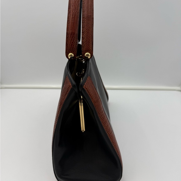 COLOMBO 1937 MILANO Black w/ Exotic Genuine LIZARD 36 FRAME Bag • Made in ITALY - Picture 6 of 15